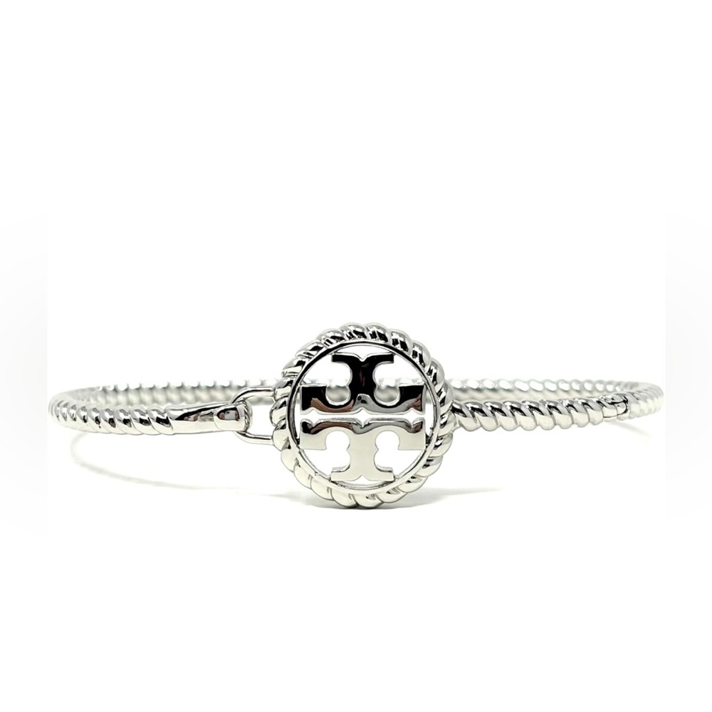 Tory Burch Women's Rope Logo Tory Silver Plated Hinged Cuff Bracelet NWT